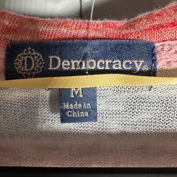 Democracy Top Womens Medium Pink Multicolor Striped Short Sleeve With Side Ties - Picture 3 of 8